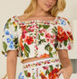 SKIES ARE BLUE Floral Border Puff Sleeve Smocked Crop Top