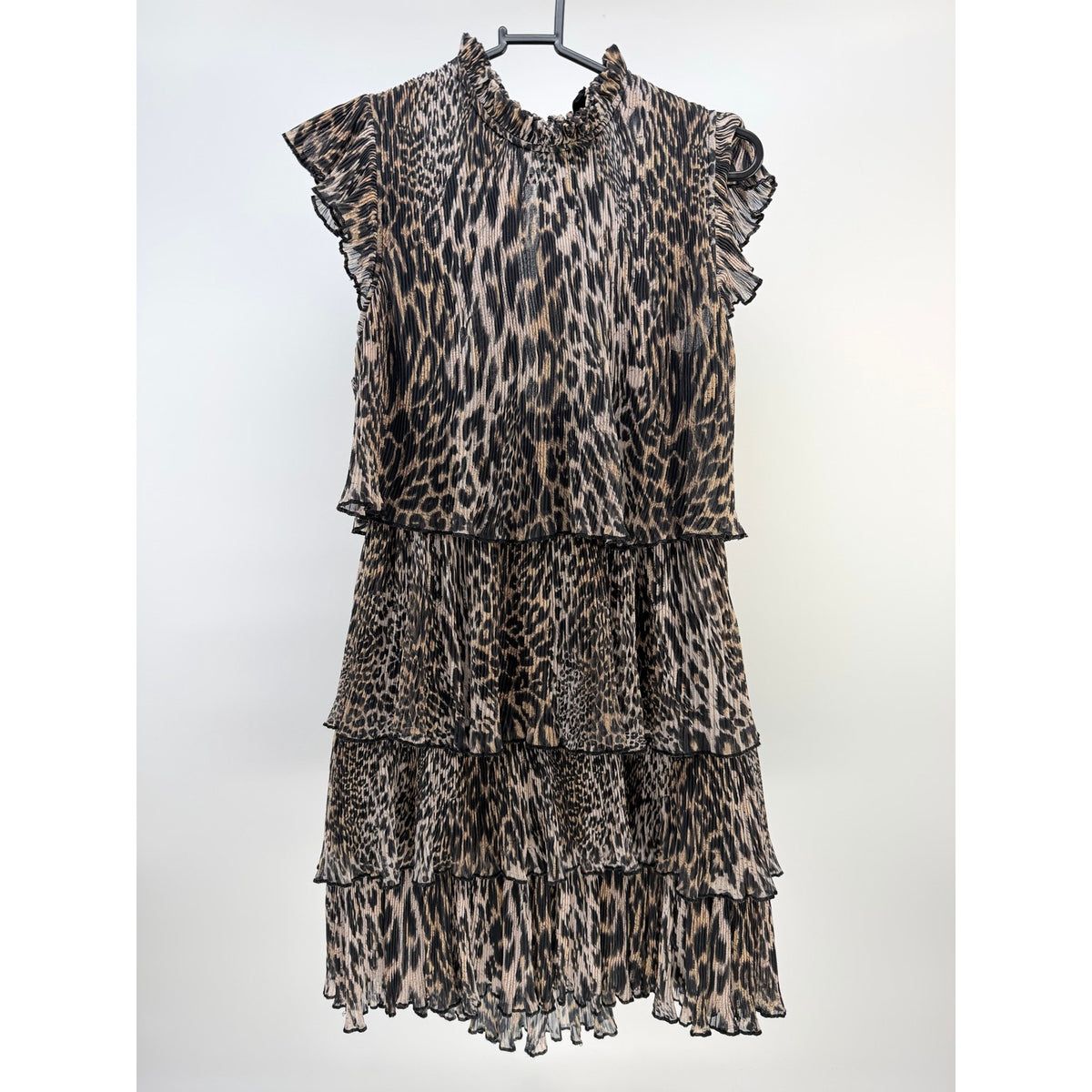 Allsaints Antheia Kiku Leopard-print Pleated Recycled-polyester Mini Dress