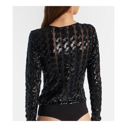 Polo Ralph Lauren Women's Black Sequined Mesh & Jersey Bodysuit