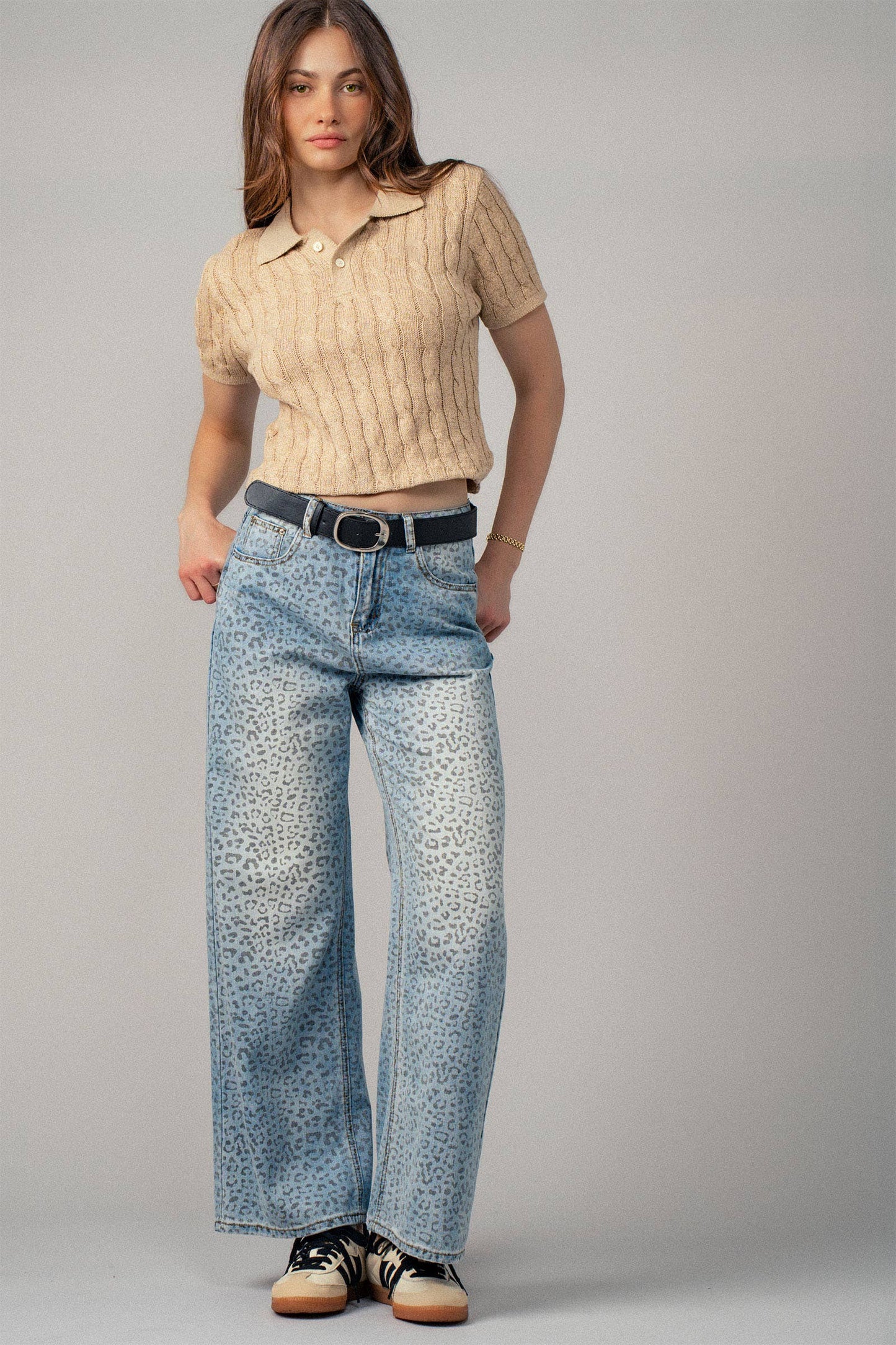 Urban Daizy Leopard Print Wide-Leg Denim Pants