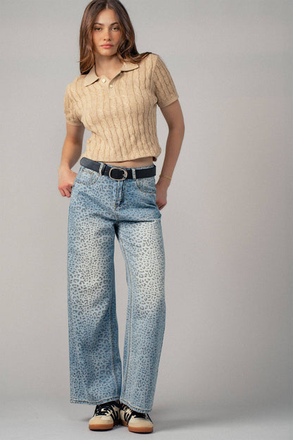 Urban Daizy Leopard Print Wide-Leg Denim Pants