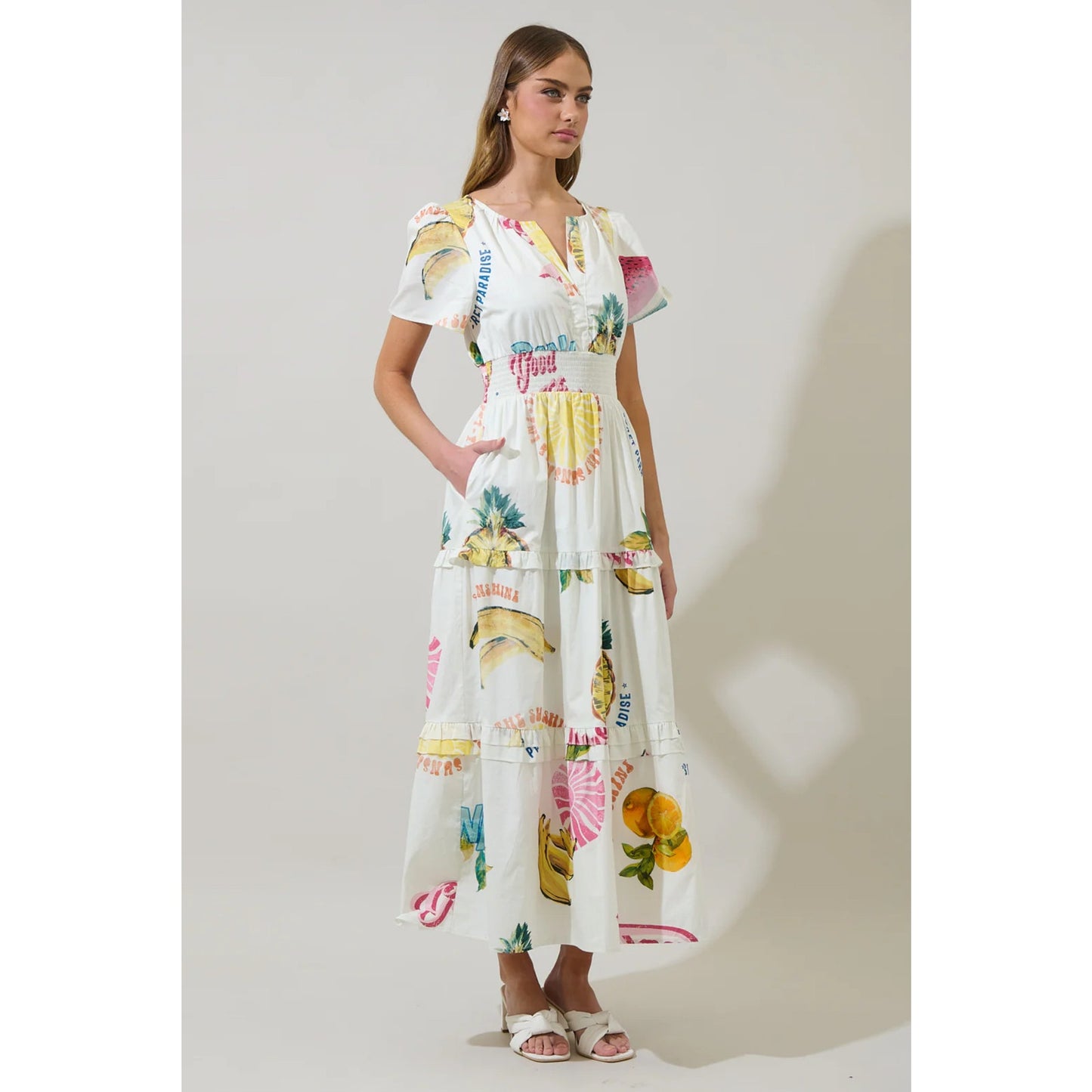 SugarLips Zahra Island Palmer Poplin Tiered Maxi Dress