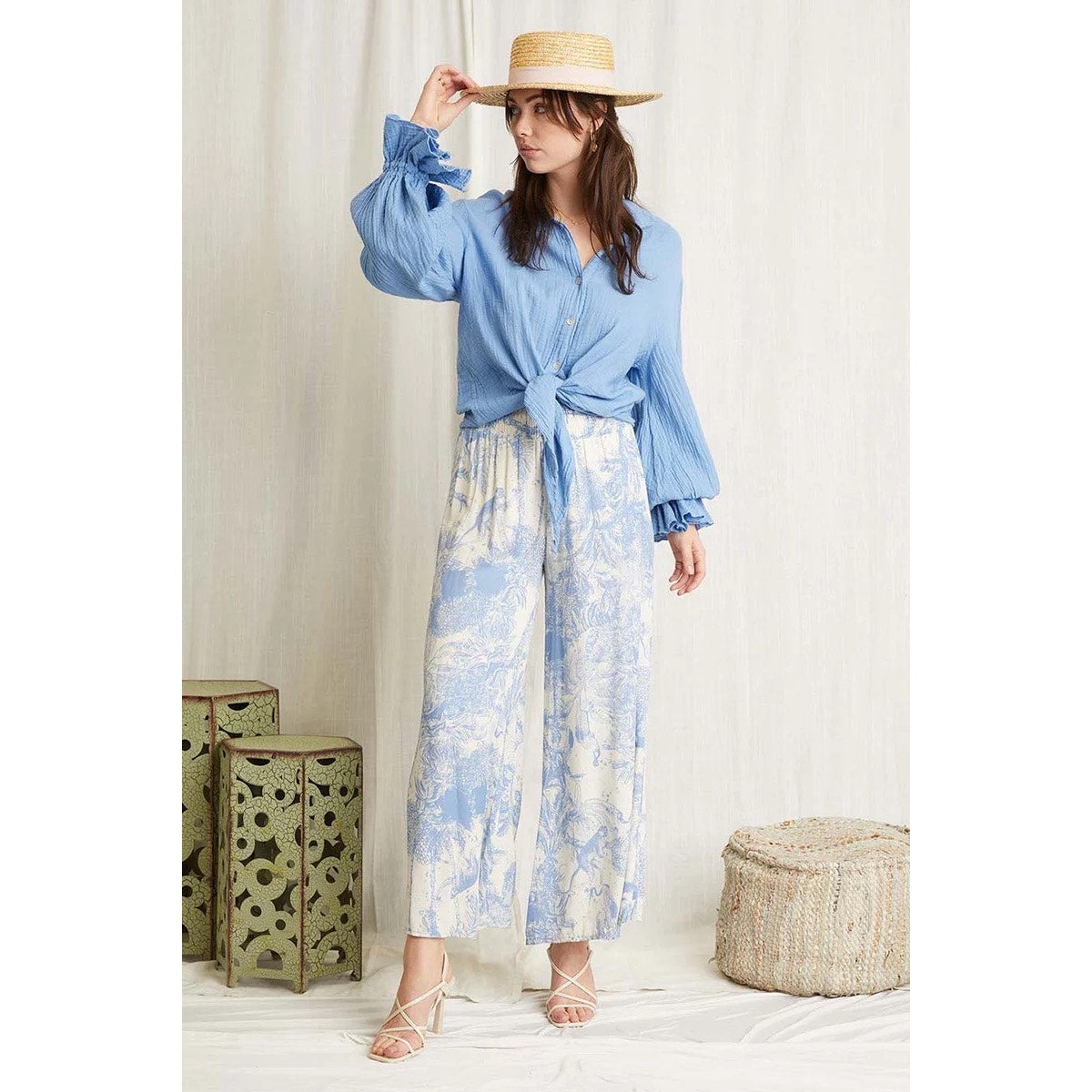 Scandal Italy Blue and Cream Wide Leg Micah Pants