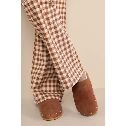 Matisse Upstate Tan Suede Leather Shearling Studded Mule Slides