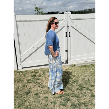Scandal Italy Blue and Cream Wide Leg Micah Pants