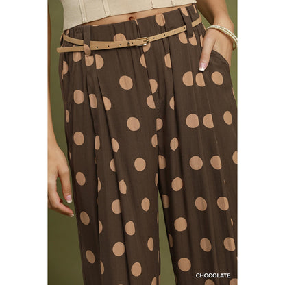 Umgee Chocolate Polka Dot Wide Leg Pull-On Pants