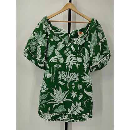 Farm Rio Forest Green & White Soul Linen Mini Dress