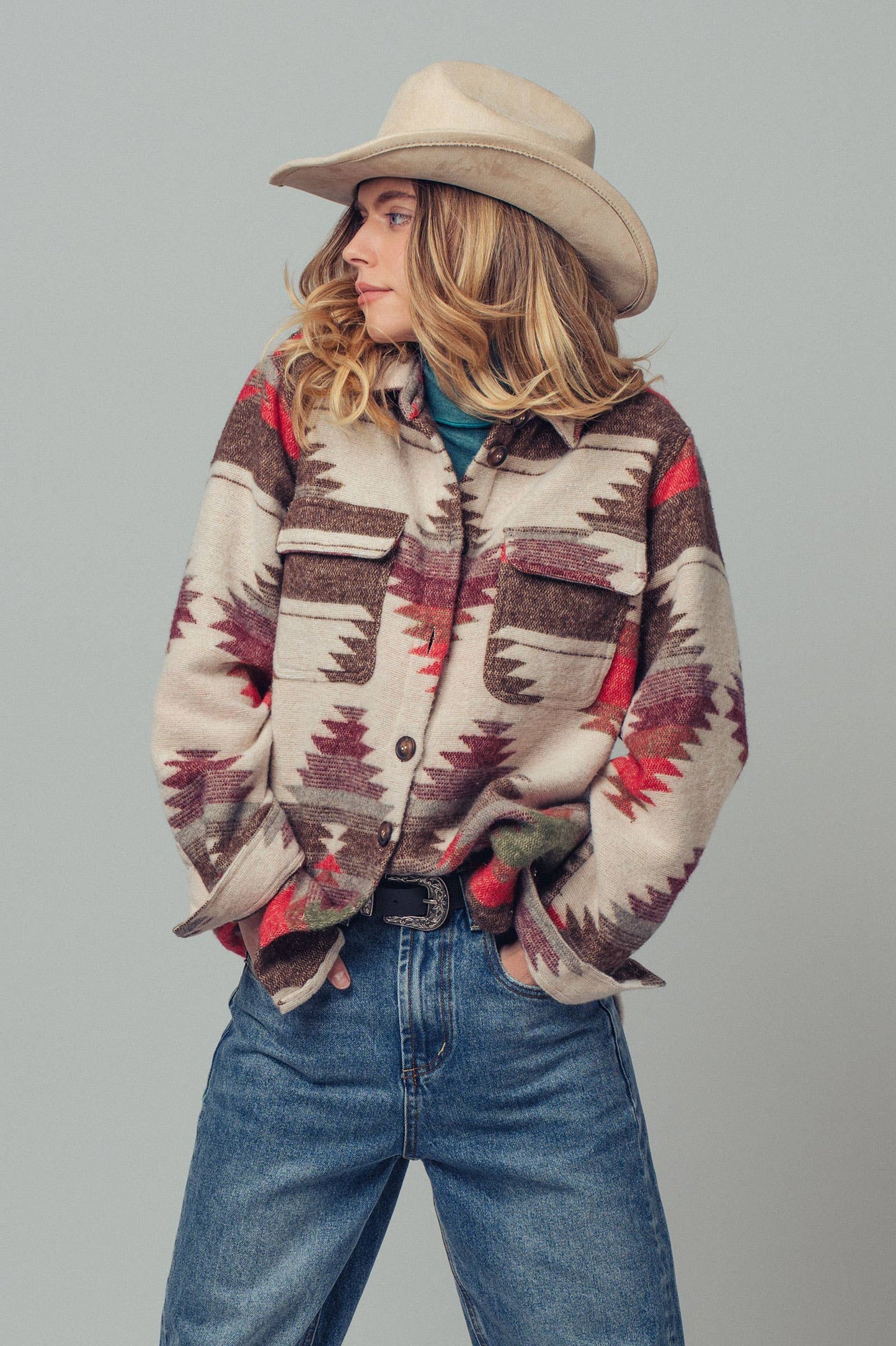 Urban Daizy Aztec Print Jacket - Western-Inspired, Relaxed Fit