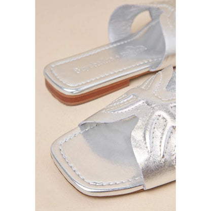 Seychelles Madhu Silver Metallic Leather Flat Slide Sandals