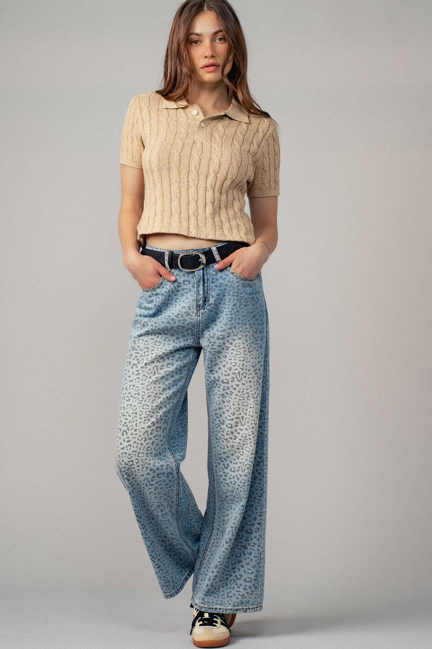 Urban Daizy Leopard Print Wide-Leg Denim Pants