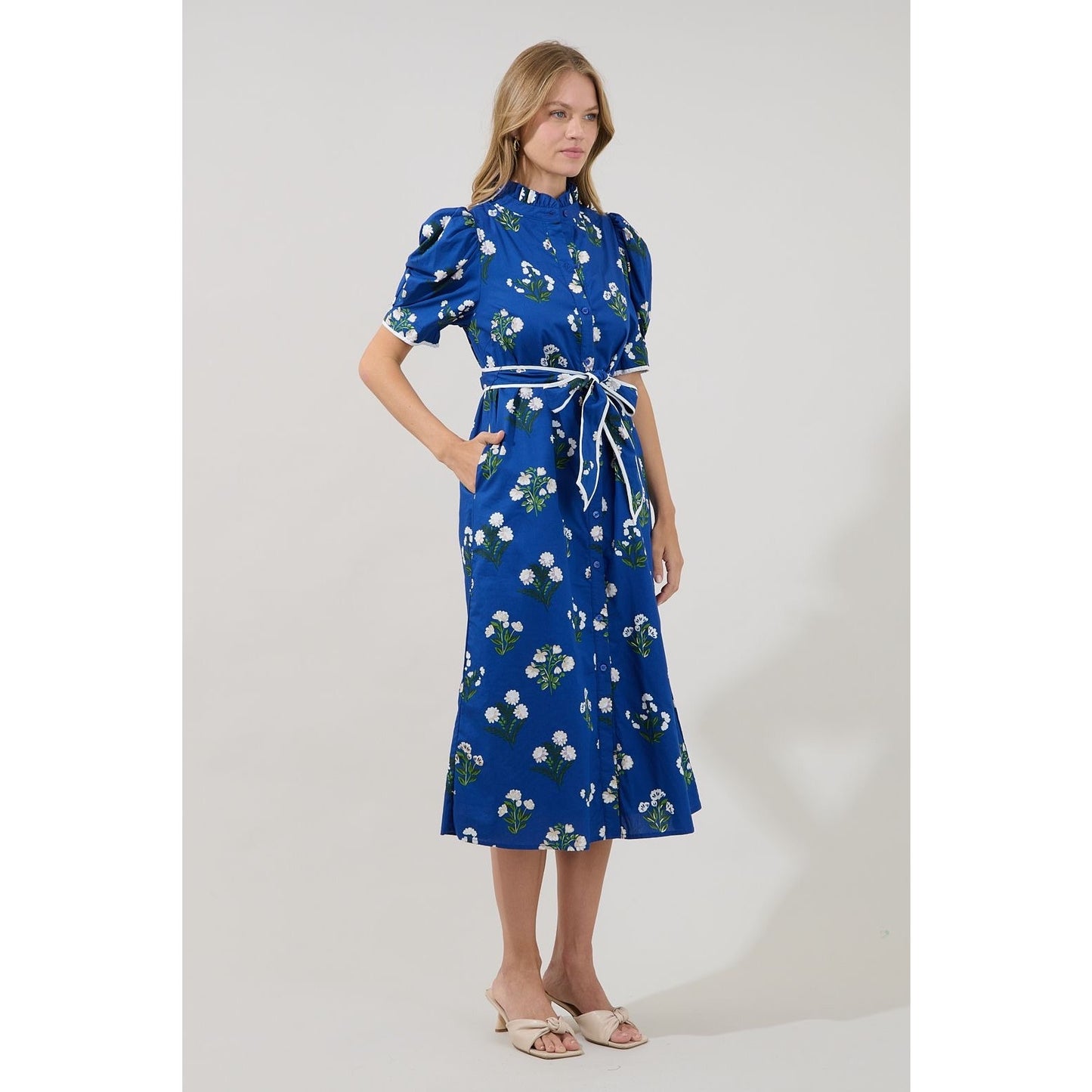 Sugarlips Gianny Button Down Midi Dress Floral