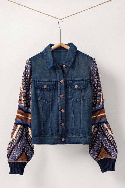 Urban Daizy Knit Sleeves Denim Jacket