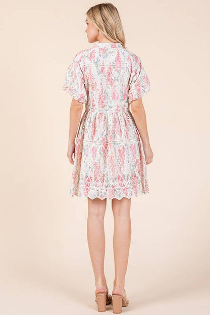 GeeGee x Lovelo Floral Eyelet Lace Mini Shirt Dress