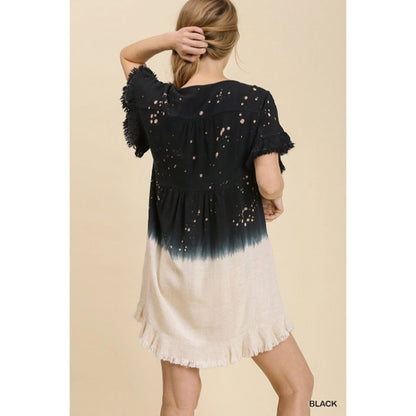 Umgee Linen Blend Pocket Dress with Frayed Hem