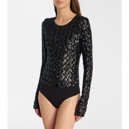 Polo Ralph Lauren Women's Black Sequined Mesh & Jersey Bodysuit