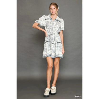 Umgee Abstract Print Button Down Mini Dress