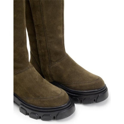 FARM RIO Embroidered Suede Tall Knee High Lug Sole Boot Green Suede