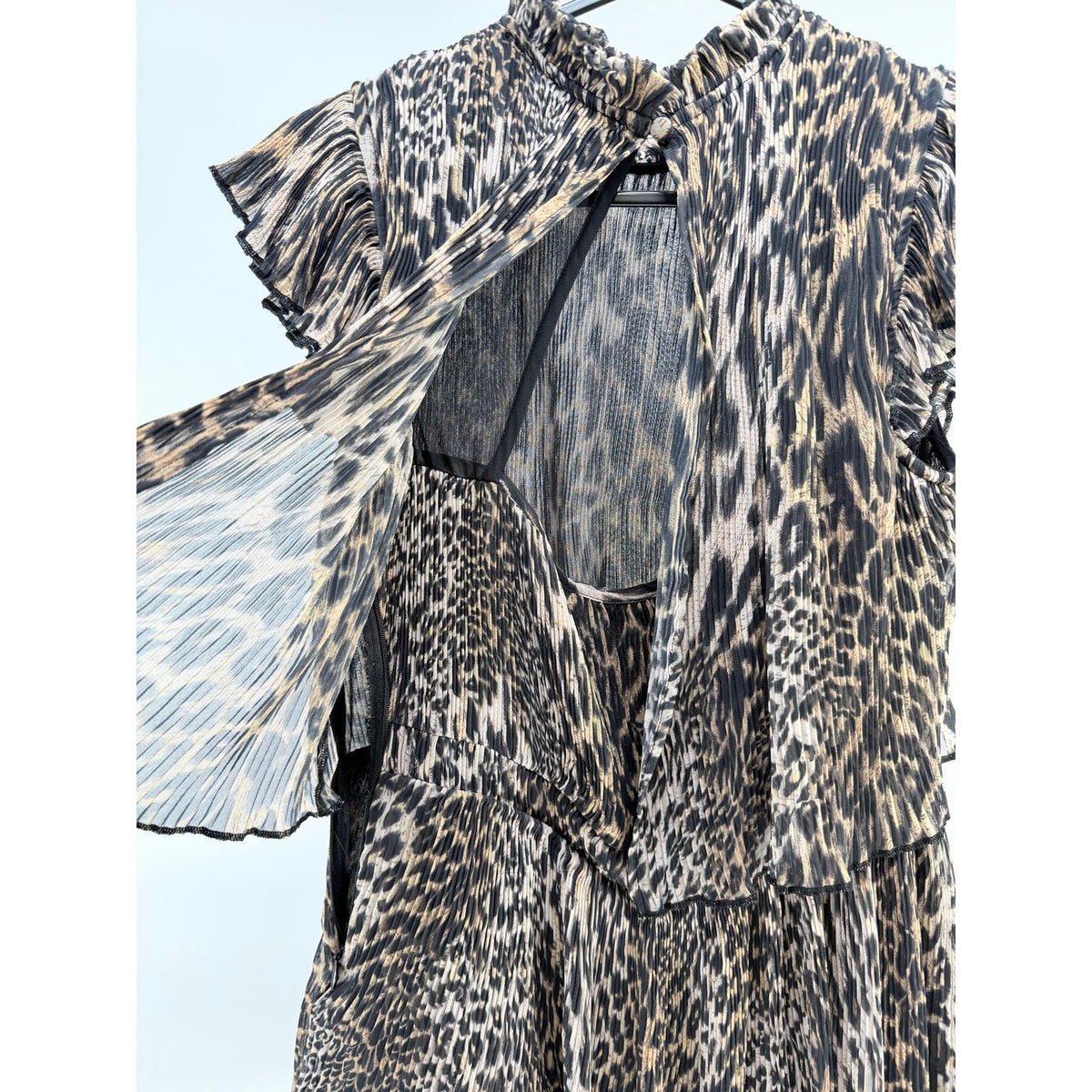 Allsaints Antheia Kiku Leopard-print Pleated Recycled-polyester Mini Dress