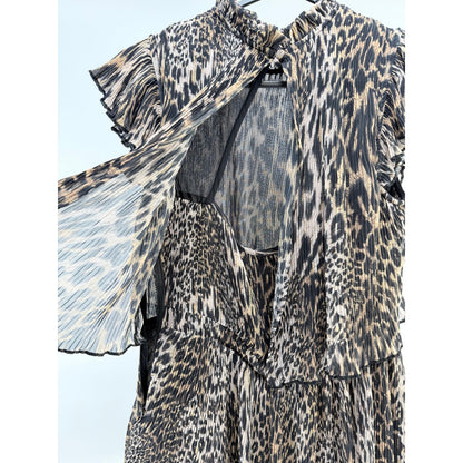 Allsaints Antheia Kiku Leopard-print Pleated Recycled-polyester Mini Dress