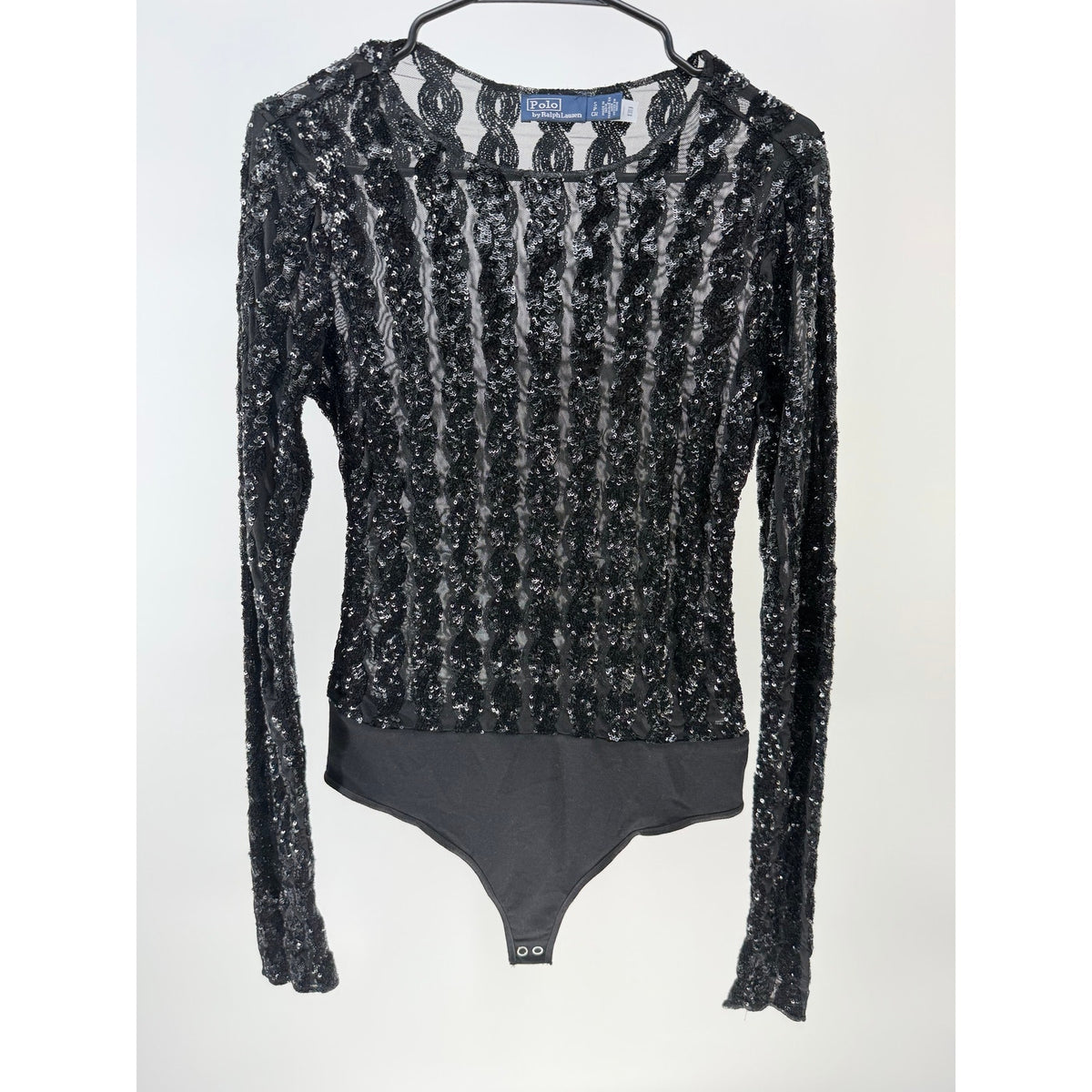Polo Ralph Lauren Women's Black Sequined Mesh & Jersey Bodysuit