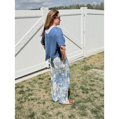 Scandal Italy Blue and Cream Wide Leg Micah Pants