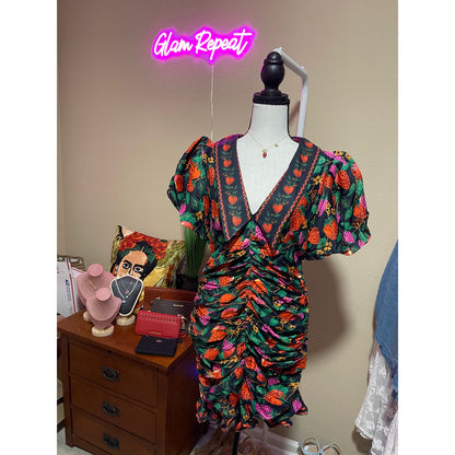FARM Rio Lady Strawberry Puff-Sleeve Mini Dress