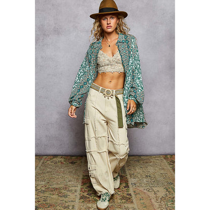 POL Teal Paisley Oversized Shirt