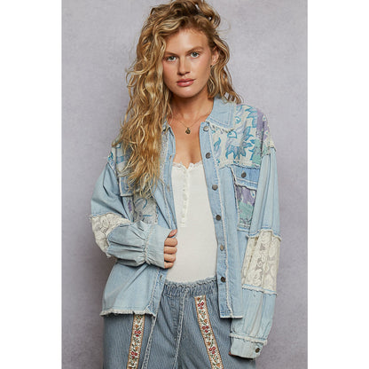 POL Clothing Denim Multi Patch Shacket