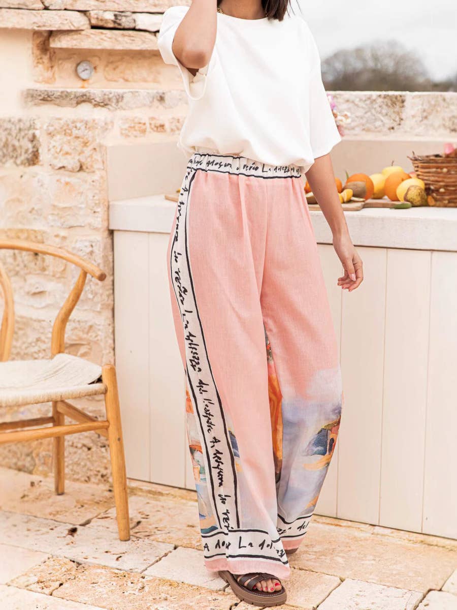 Rosa Clothing - Resort Style landscape printed wide leg pant