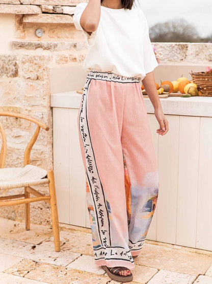 Rosa Clothing - Resort Style landscape printed wide leg pant