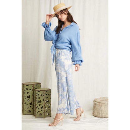Scandal Italy Blue and Cream Wide Leg Micah Pants