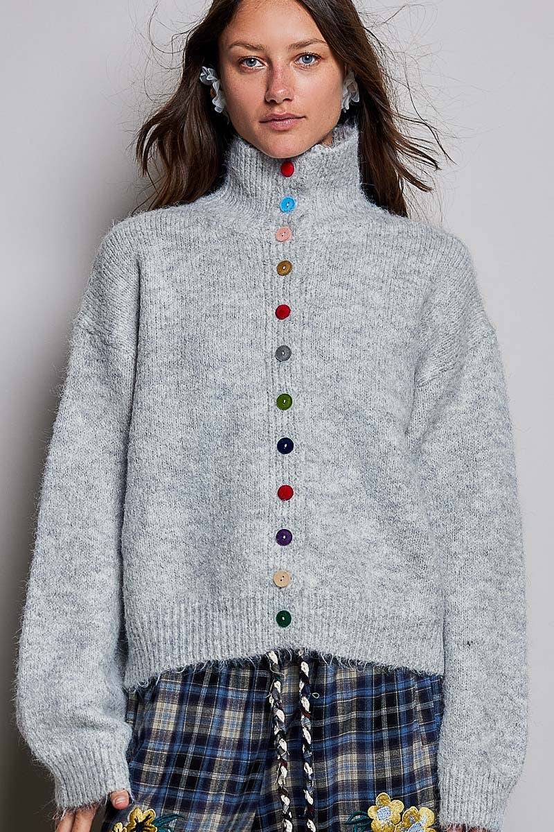 Pol Clothing - Chic Collar Button Knit Cardigan Cozy Oversized Sweater SALE