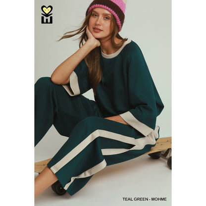 Umgee LUXEKNIT Colorblock Side Stripe Straight Pants