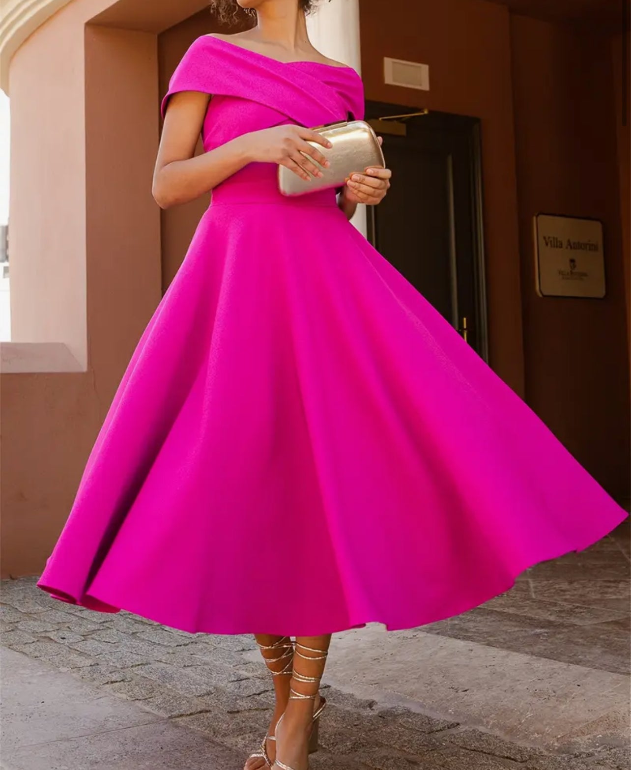 Hot Pink Off-Shoulder Swing Dress