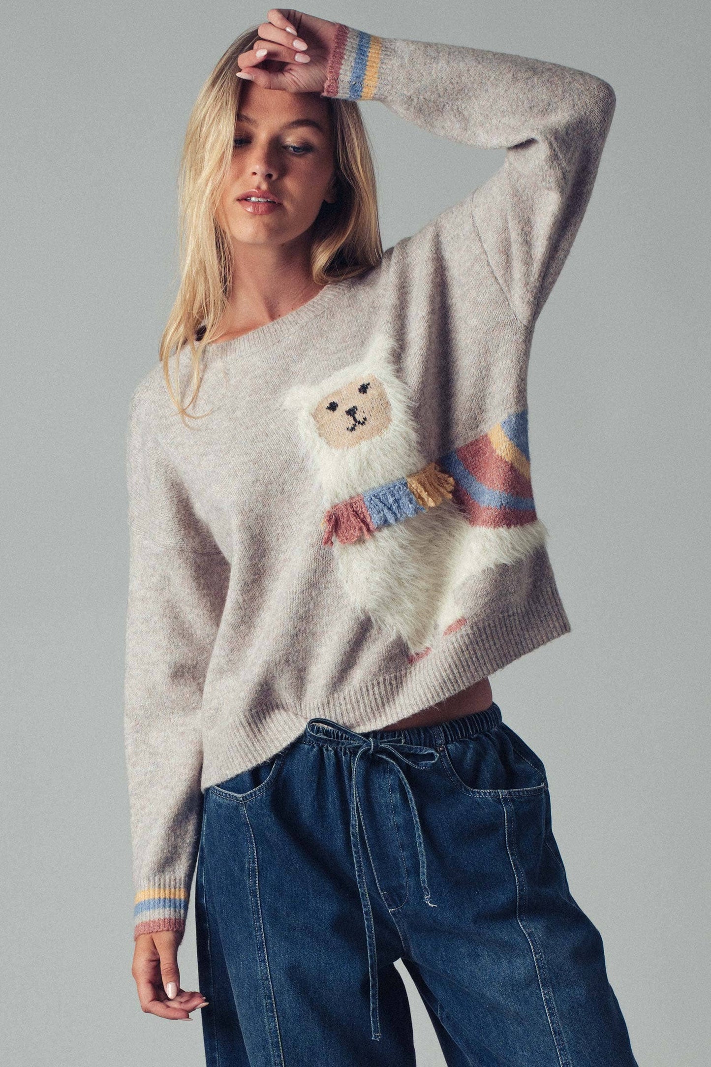 Urban Daizy Whimsical Alpaca Embroidered Knit Sweater