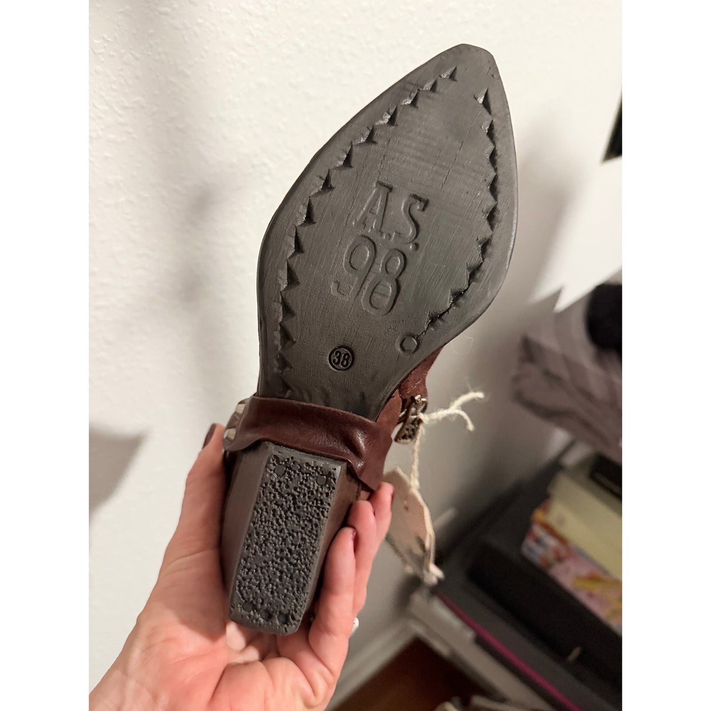 A.S.98 Distressed Brown Leather Studded Ankle Boots