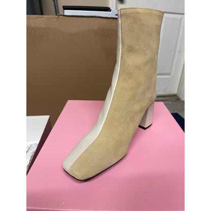 Intentionally Blank Tabatha Cream Combo Suede Leather Two-Tone Booties
