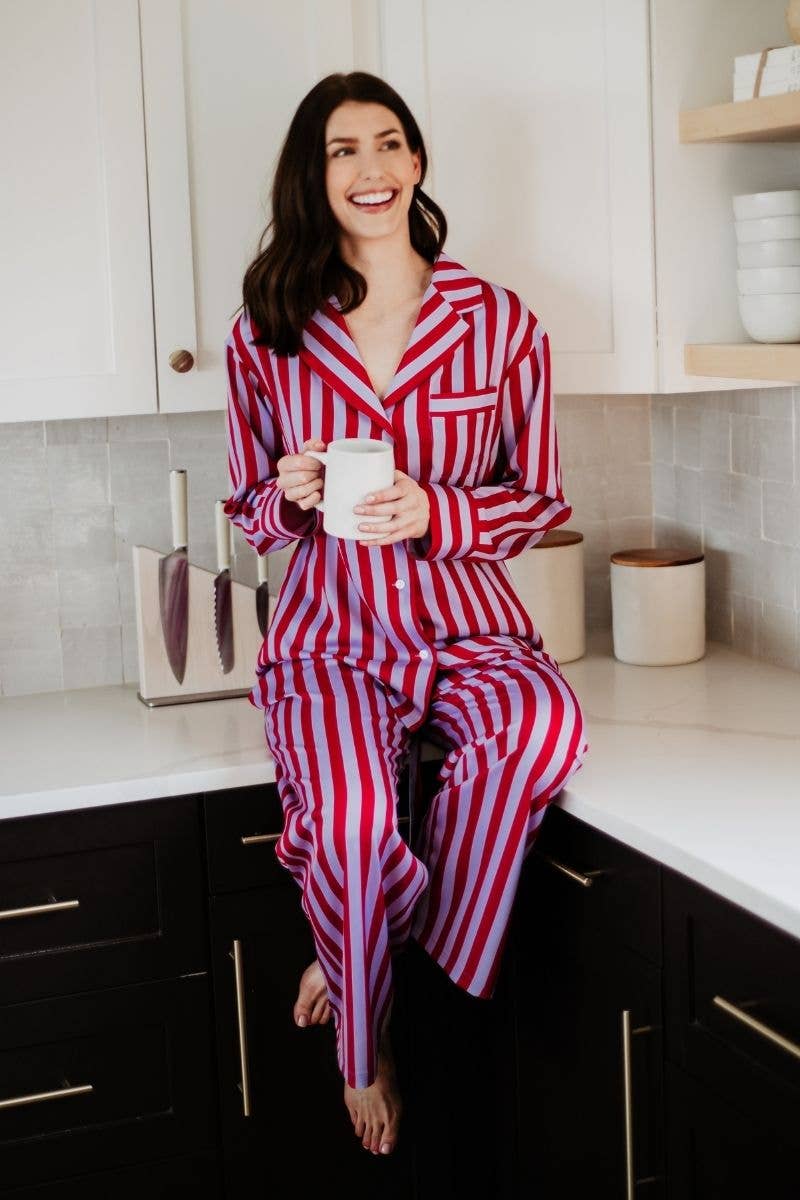 Katydid Lilac Striped Satin Cute Christmas PJ Set