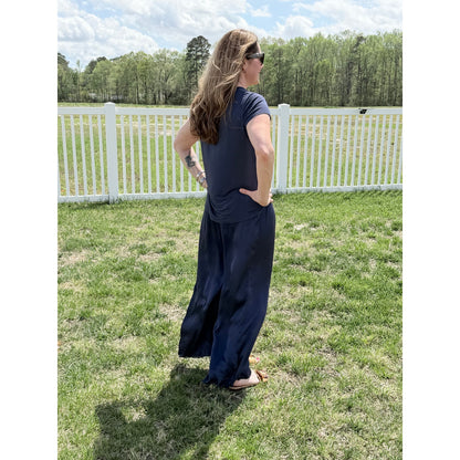 Scandal Italy Navy Alina V-Neck Top