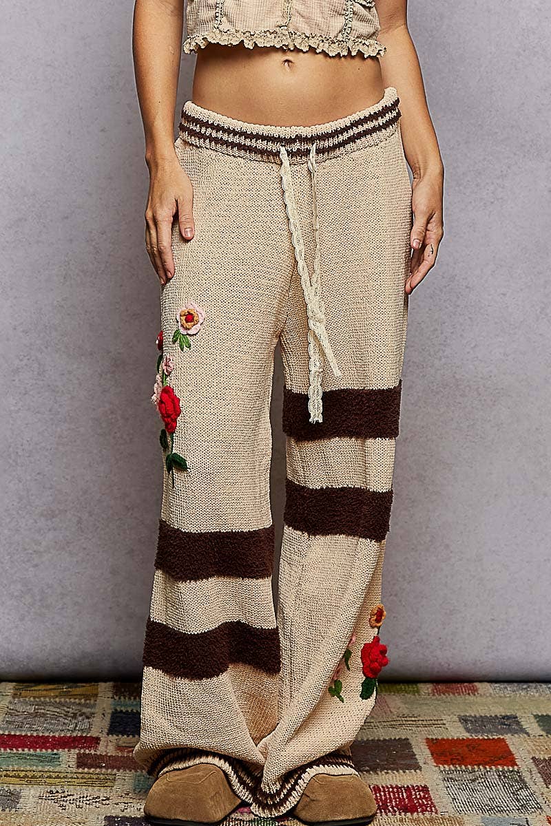 Pol Clothing Striped pattern 3D embroidered detail chenille sweater pants