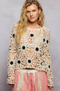 Pol Clothing - Floral Weave Round Neck Long Sleeve Crochet Top