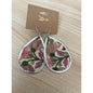Light Pink Flower Embroidery Silver Teardrop Earrings