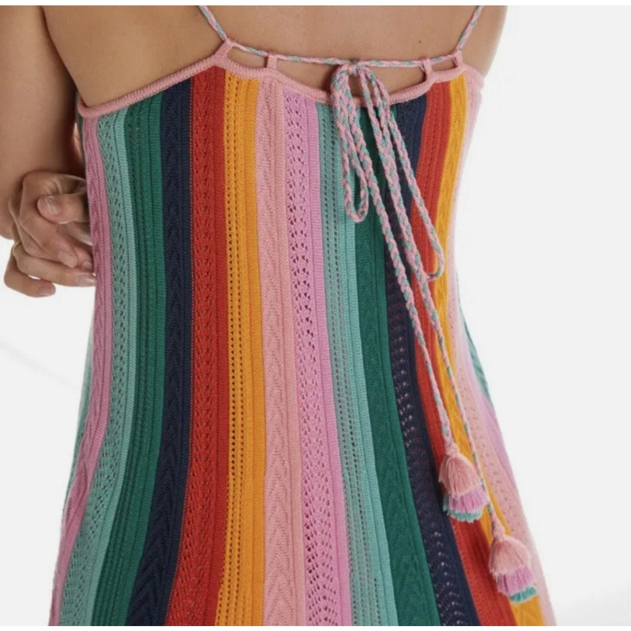 ANTHROPOLOGIE x Farm Rio Crochet Mini Knit Multi Striped Dress