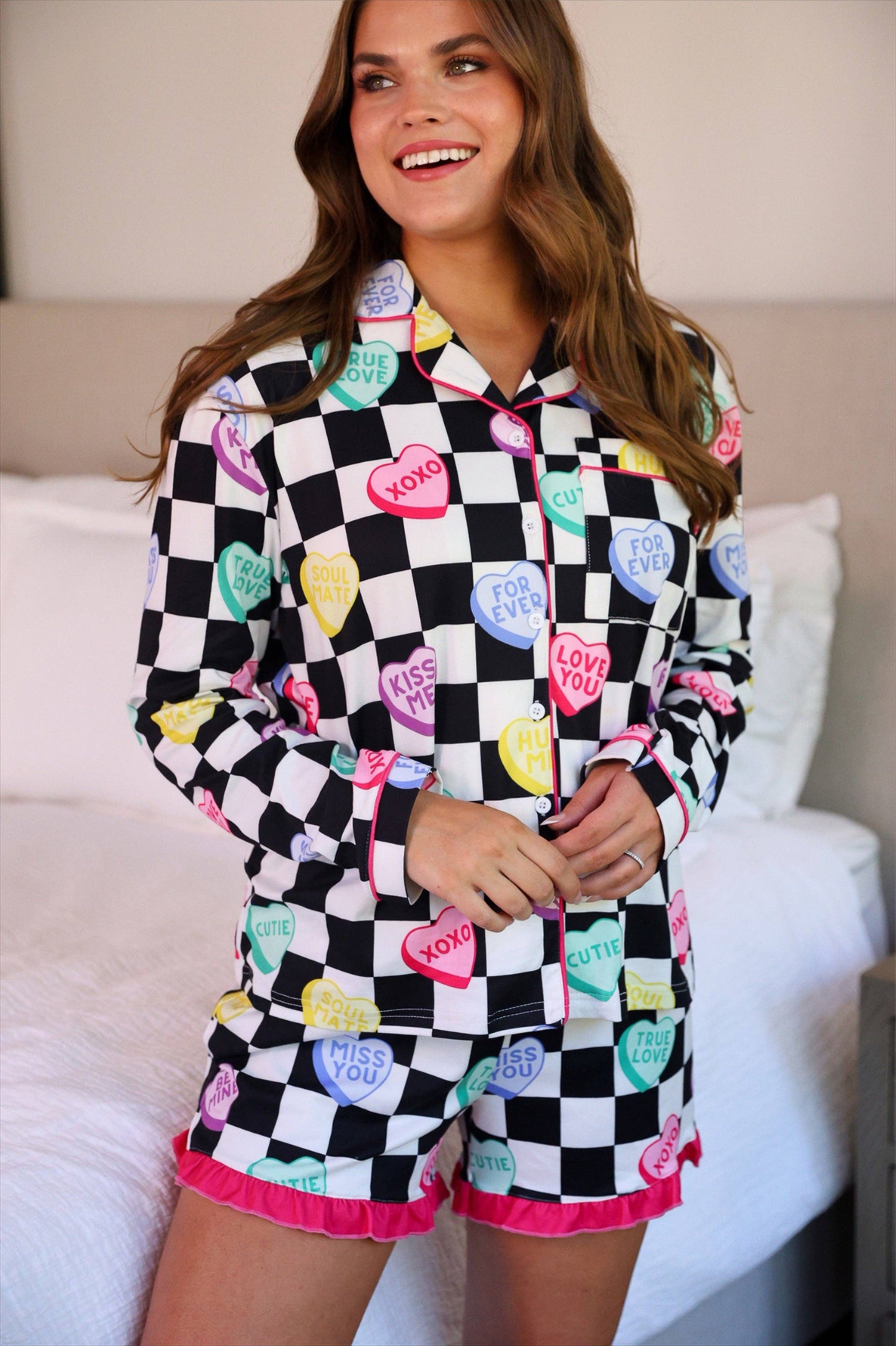 Jess Lea Checkered Conversation Hearts Ruffle Pajama Set