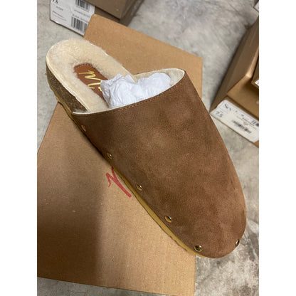 Matisse Upstate Tan Suede Leather Shearling Studded Mule Slides