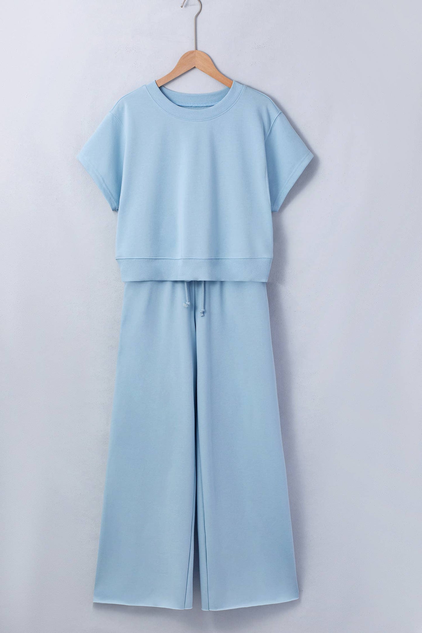 Cozy Tee and Wide Leg Pants 2pcs Set - Blue or Pink