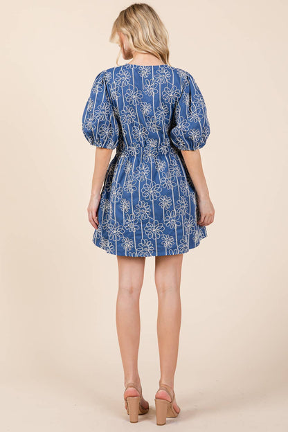 GeeGee x Lovelo Floral Embroidered Half Button-Up Mini Dress
