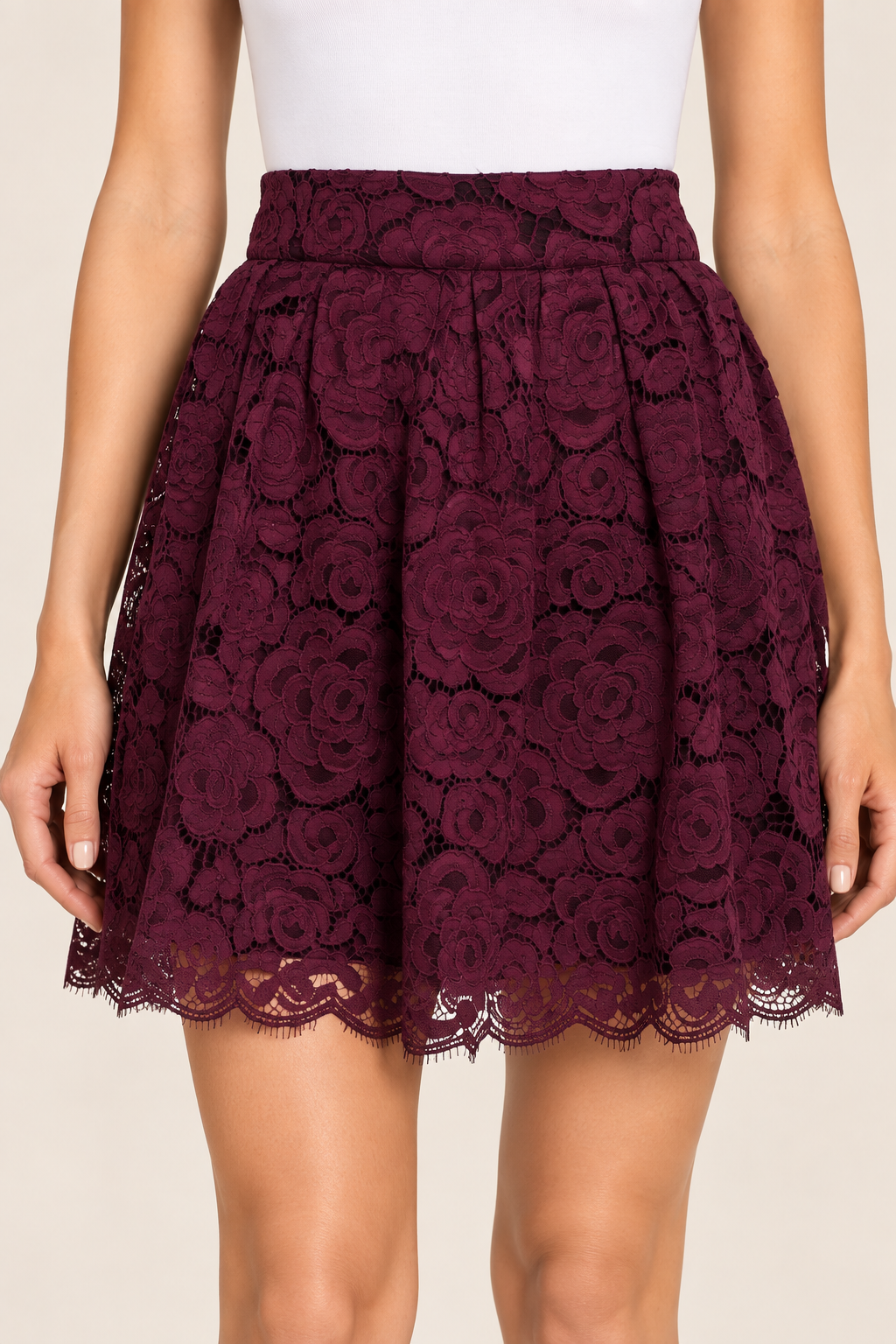 Alice + Olivia Burgundy Lace Pattern Mini Skirt