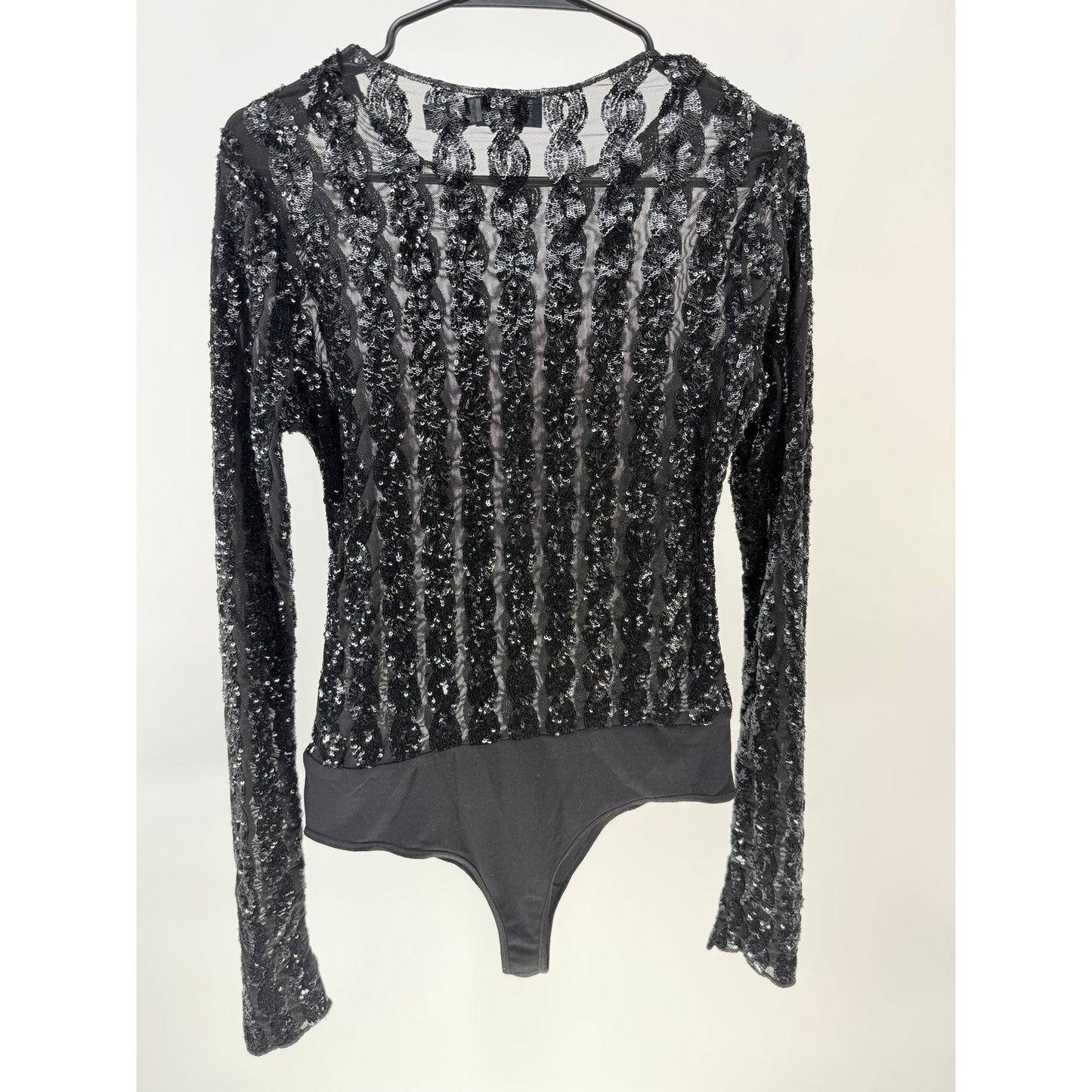Polo Ralph Lauren Women's Black Sequined Mesh & Jersey Bodysuit