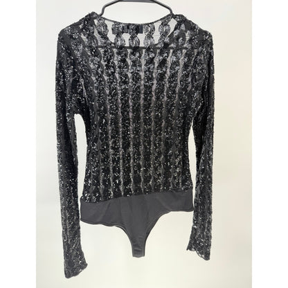 Polo Ralph Lauren Women's Black Sequined Mesh & Jersey Bodysuit